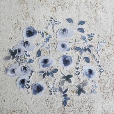 23c38- Découpes fleurs bleues vintage
